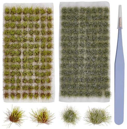 FREEBLOSS 321Pcs Static Grass Tufts Wild Grass Set Grass Tufts Miniatures for Garden Landscaping Modeling Grass Tufts for Train Landscape Diorama Materials with Tweezers