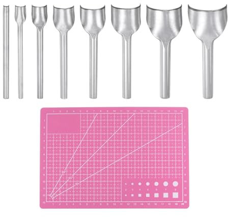 sourcing map 8pcs Leather Half Round Cutter 5-40mm 1/2 High Speed Steel Arc Shaped Half Round Leather Punch Leather Punch Tool with A5 Cutting Mat for Strap Belts End Wallet Bag Crafting DIY