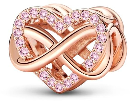 Ruaidhra Sterling Silber S925 Herz Freundschaft Rosegold Charms & Beads für Damen,Rosa Blume Glühwürmchen Moments Charm Anhänger für Armbänder,Sicherheitskette,Geschenk für Frauen Geburtstag