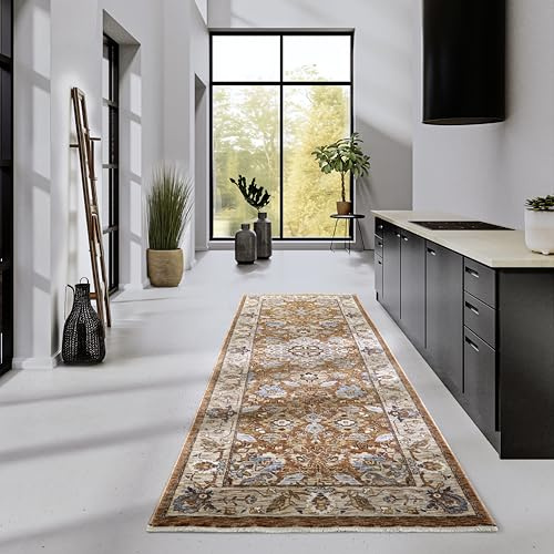 Villeroy & Boch Kurzflor Teppich Egon - Orientalischer Wohnzimmerteppich - Klassischer Fransenteppich für Wohnzimmer, Schlafzimmer, Esszimmer, Flur – Kupfer Multifarben, 80x190cm
