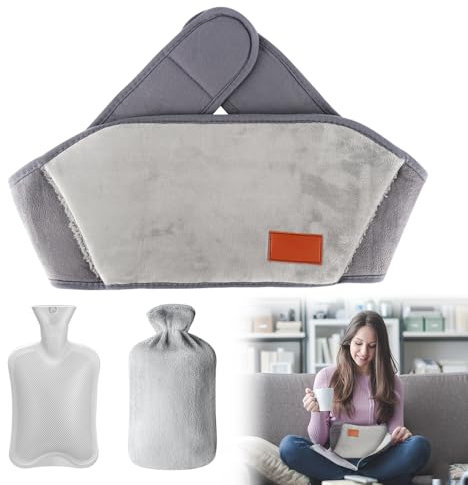 Hojalis Hot Water Bottle, 1L Pouch with Soft Cover and Waist Belt, Leakproof Rubber Bag for Pain Relief & Cosy Nights, Wrap Around Bottle for Waist, Back, Neck, Shoulders