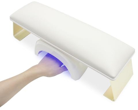 Arm Rest for Nails,Cleanable Leather Nail Tech Arm Rest Cushion,Soft Nail Hand Rest Stand Holder for Manicure Salon Technician Home DIY Nails,Anti-slip Gold Legs (White A)