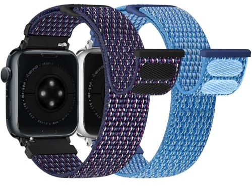 Runostrich Nylon Sport Strap Compatible with Apple Watch Strap 49mm 46mm 45mm 44mm 42mm 41mm 40mm 38mm Women Men, Adjustable Solo Loop Bands for iWatch Series 11 10 9 8 7 6 5 4 3 SE Ultra, 2 Pack