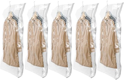 DASIAUTOEM 5 Stück Vakuumbeutel zum Aufhängen, Hängende Vakuumierbeutel Kleidung Wiederverwendbar Vacuum Bags Transparenter Schrank-Organizer für Anzüge, Daunenjacken und andere Kleidung