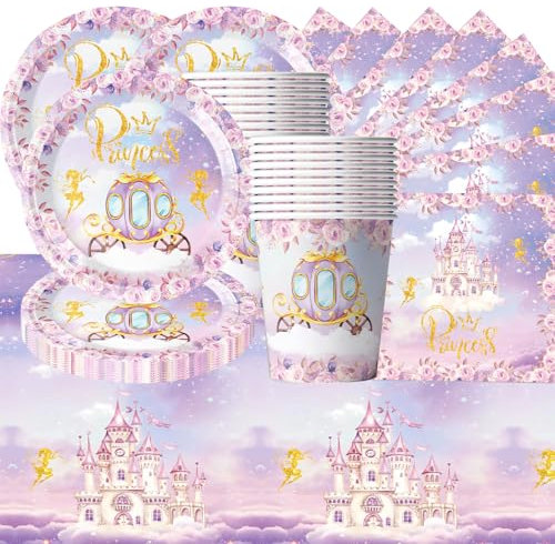 Purple Castle Theme Party Vajilla Para Fiesta de Cumpleaños Infantil Platos de Papel Mantel Servilletas 20 Personas