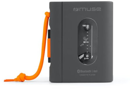 MUSE M132WM. Reproductor de Cassette con Semi-Auto Stop. Bateria Recargable, Bluetooth out, Conector de Auriculares, Carga con Cable USB-C.
