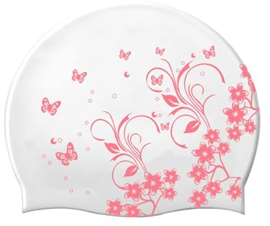 Gorro Piscina Mujer, Gorro Natacion Mujer, para Adolescentes Adultos, Silicona, Impermeable (Flor, Rosa)