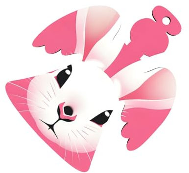 Weißer Hasenkopf aus Holz, doppelseitig, bedruckt, für Bäume, Wände, Türen, Engelsform, Weihnachtsdekoration, 6 Stück