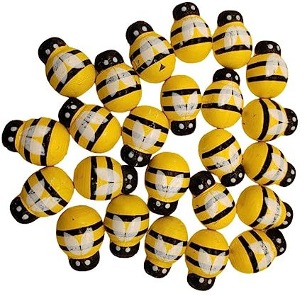 OHPHCALL 48stücke Holz Bienen Ornament Für Haus Und Garten Handbemalt Bienen Deko Aus Holz Gelb