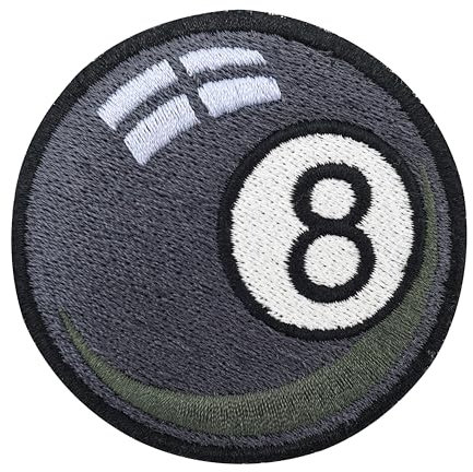 Finally Home Klett Patch - Schwarze 8 Billiard Kugel | Outdoor Klett Patches, Retro Aufnäher, Kleine Klettpatches, Vintage Badge, Klettpatch Rund 6cm
