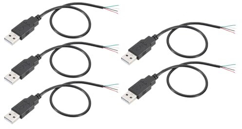 PATIKIL 1Ft USB 2.0 Male to 4 Pin Bare Wire Pigtail Cable, 5pcs 28AWG Data Power Cords Extension Adapter for Charging Equipment DIY Repair Replace, Black