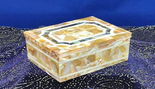 Schmuckkästchen aus gelbem Perlmutt, Zubehör-Box für Zuhause, kleiner Schmuckhalter aus Marmor, Geschenk-Box für alle Anlässe, 25,4 x 20,3 cm, Marmor-Schmuckkästchen