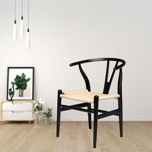 Schwarzer und natürlicher Holzstuhl mit Querlenkerstuhl, Nachbildung, seitlicher Esszimmerstuhl, elegantes und stabiles Design für Zuhause oder Büro