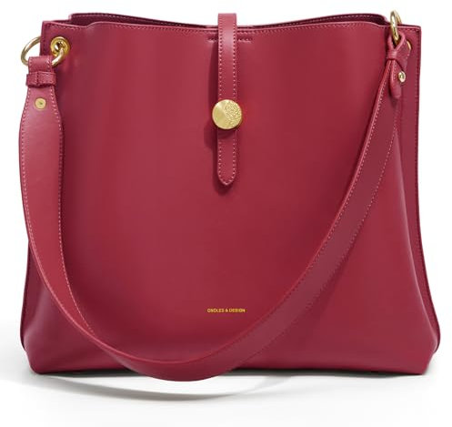 Cnoles Damen-Schultertasche aus edlem Rindleder - Großvolumiger Shopper mit Crossbody-Umhängung im trendy Eimertaschen-Design (rot)