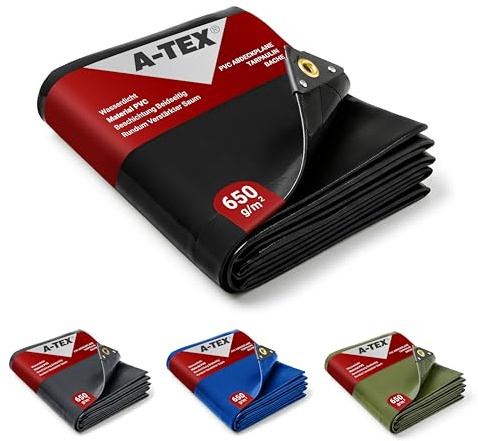 A-TEX® PVC Abdeckplane 650g/m² LKW Plane mit Ösen (Schwarz, 3 x 3 m) | Verschiedene Größen und Farben wählbar | Gartenplane Bauplane Bootsplane Holzplane | wasserdicht | reißfest | uv-stabilisiert