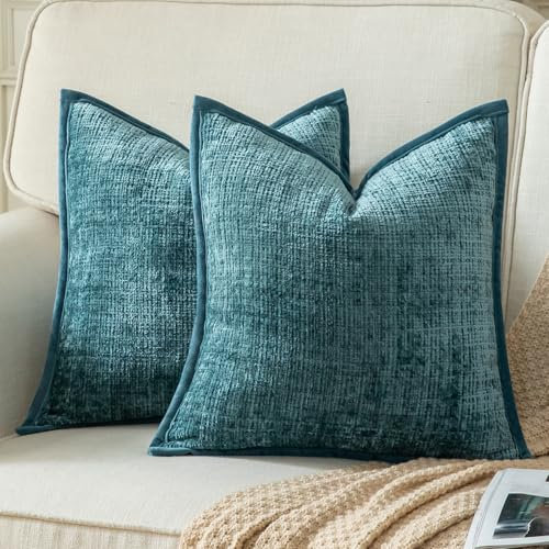 Yaertun 2er Set Kissenbezug Seenblau 50x50cm Chenille Kissenbezüge Kissenhülle Dekokissenbezug sofakissen dekokissen deko Samtrückseite für Sofa Schlafzimmer Wohnzimmer Weiche Gemütliche