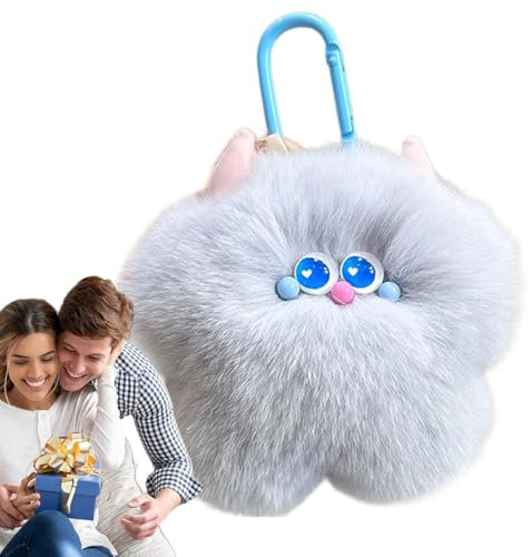 Generisch Kalbschlüsselkette, Plüschkalb -Schlüsselringe,Netter Rex Rabbit Furry Plüschanhänger - Hangable Ornamente Rucksack Dekoration für Autobagentasche Geldbörse Brieftasche