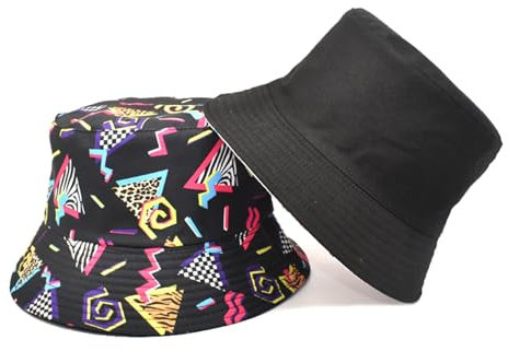 BelleVive Retro-Mode 80er 90er Jahre Bucket Hat für Männer Frauen Lustiger Sommer-Strand-Angelhut Packbarer Outdoor-Sonnen-Fischerhut, Wendbarer Fischerhut Doppelseitiger Sonnenhut