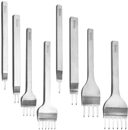 Leather Stitching Groover Set, 8-Piece Punch Tool Kit, 1-6 Prong Chisels for Wallet & DIY Leathercraft, Steel Construction