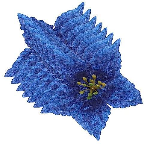 PartyKindom 7Stücke Glitzer Weihnachtsblumen Dekoration aus Pe für DIY Weihnachtsdeko Kunstvolle Blauen Blüten für Festliche Anlässe für Weihnachtsbaum und Feierlichkeiten