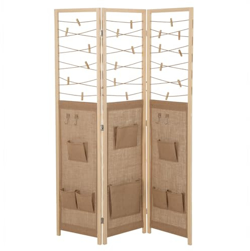 LIFEZEAL Faltbarer Paravent mit 3 Paneelen, 120 x 170 cm Japanische Trennwand mit 8 Taschen, 4 Haken, 20 Wäscheklammern, 3-teiliger Raumtrenner Room Divider Innen