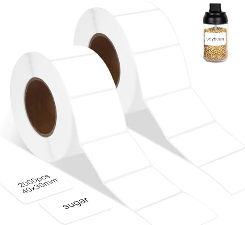 ilauke 2000 Stück Etiketten Selbstklebend 2 Rolls, 40x30mm Aufkleber zum Beschriften für Thermische Drucker, Klebeetiketten Etiketten kann als Adressetikette, Produktetikette, Gefrieretikette
