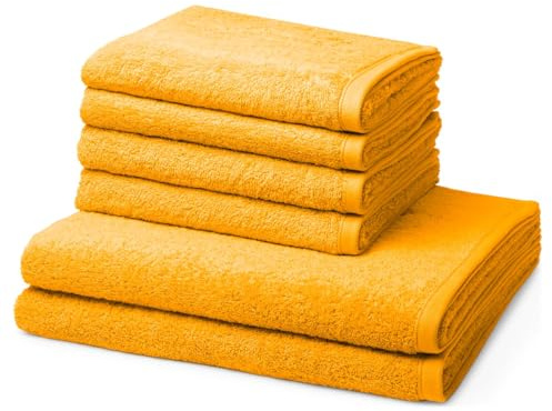 Ross - 6 teiliges Frottier-Set - Vita (4 X Handtuch 2 X Duschtuch im Set) - 520 g/m2 - Baumwolle - Walkfrottee - saugstark - weich und flauschig - Sonnengelb