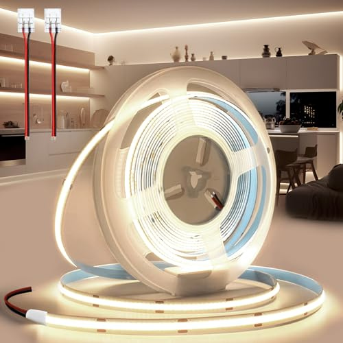 BRIMETI LED Streifen 24V 5M LED Strip COB Selbstklebend Neutralweiß 4000K 8mm Breite 320LEDs/M, Flexibel IP20 Licht Band Leiste Mit Verbinder DIY, für TV, Beleuchtung Schlafzimmer (ohne Netzteil)
