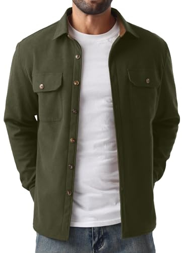 QIXING Herren Cord Hemdjacke Langarm Overshirt Fleece Button Down | Umlegekragen, zwei Brusttaschen mit Klappe, gerader Saum – warmes Innenfutter, Herbst und Winter