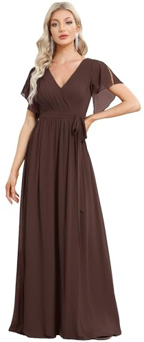 Ever-Pretty Women's V-Neck Ruffle Sleeves Ruched Bust Chiffon Floor Length Bridesmaid Dresses Espresso 10
