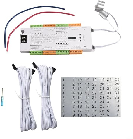 Controller sensore di movimento per luci scale, supporta 32 passi, velocità di spegnimento regolabile, compatibile con tensione DC12V e DC24V (set di controller)