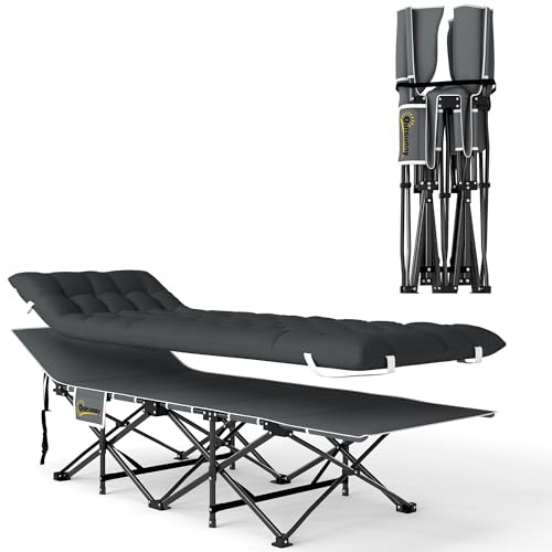 Outsunny Klappbares Campingbett mit Matratze, robustes und tragbares Klappbett für 1 Person mit rutschfesten Füßen und Tragetasche für Garten, Reisen, Angeln, schwarz
