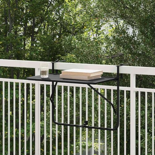 kithwjll Hängender Balkontisch Schwarz aus Stahl, 60 x 39 x 65 cm, Faltbarer Gartentisch wetterfest, Kleiner Beistelltisch für Balkon, Terrasse und Outdoor Nutzung