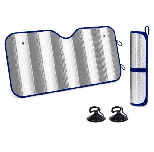 Adri. Parasol Coche Aluminio Doble Cara con Burbujas 130 x 80 cm, Protector Solar para Parabrisas con 2 Ventosas, Protección UV, Aislante Térmico, Plegable