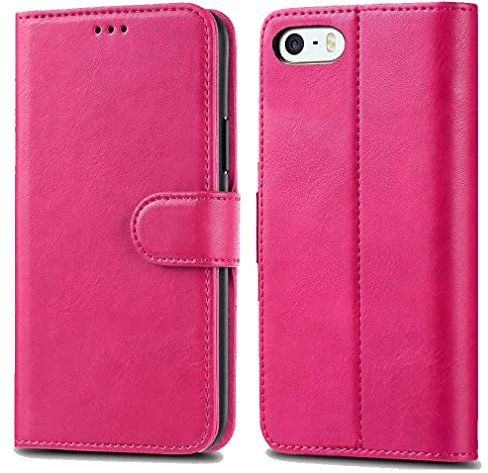 GAPlus Pink iPhone SE 5 5S Premium Slim Wallet Leather Flip Case Cover With Holder & Screen Protector