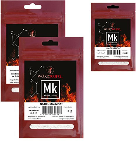 Alguinato de sodio y lactato de calcio, cocina molecular caviar de frutas. Fácil fabricación. 2 bolsas de alginato de sodio y 1 bolsa de lactato de calcio de 100 g.