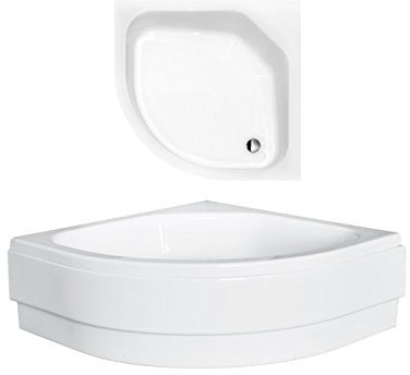 VBChome Acryl Duschwanne Viertelkreis 90x90 cm, tief 15cm, mit Schürze + Ablaufgarnitur, Eckduschwanne Duschtasse mit Ablauf, Antirutschbeschichtung, pflegeleicht, robust und langlebig