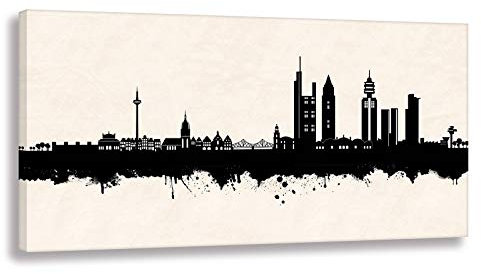 Kunstbruder Frankfurter Skyline - Schwarz/Weiß 60x120cm - by Stadt Frankfurt Kunstdruck 2cm (div. Varianten/Größen)- Leinwandbild Wandbild Wanddekoration/fertig zum aufhängen