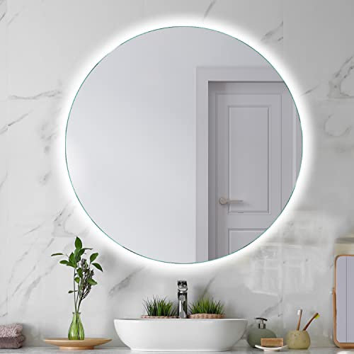 SARAR Runder Badspiegel Spiegel Badezimmerspiegel mit indirekter rundum LED-Beleuchtung 110cm Made in Germany Wandspiegel Mirror Spiegel Bad mit Licht Designo MAR113