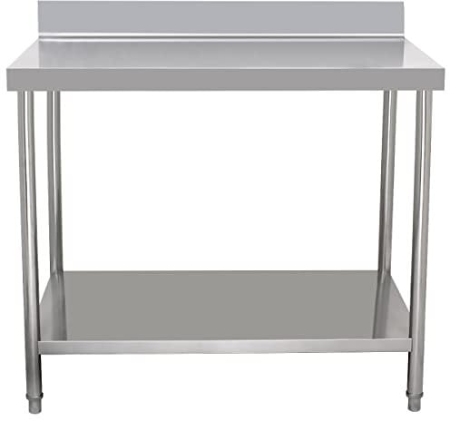Beeketal 'BA100A' Gastro Edelstahl Arbeitstisch 100 x 60 cm mit Aufkantung, Tisch bis 100 kg belastbar, Profi Gastro Küchentisch mit großer Ablagefläche und justierbaren Füßen