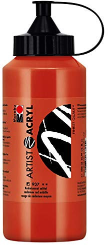 Marabu 12200075937 - Artist Acryl, Kadmiumrot mittel 500 ml, feine Acrylfarbe in Künstlerqualität, auf Wasserbasis, pastose Konsistenz, hoch pigmentiert, sehr gute Brillanz und Deckkraft
