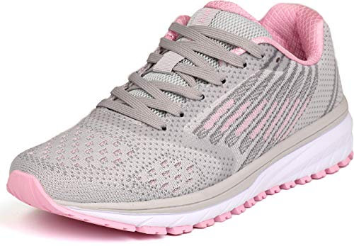 WHITIN Femme Baskets Sneakers Mode Respirant Chaussures de Course à Pied Fitness Gym Athlétique Chaussures de Sport Gris Rose 37