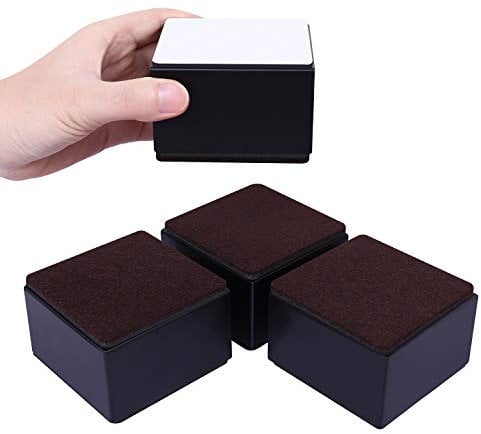 AIRUJIA 5cm Lift Furniture Risers, Carbon Steel Bed Risers, Diameter 8cm Self-Adhesive Heavy Duty Furniture Raisers, Adds 5cm Height to Beds Sofas Cabinets Supports 20,000 lbs, Square Black 4 pack