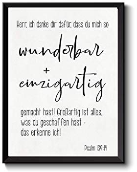 Poster Psalm, hier (139, 14) oder Ihren Psalm als Anfertigung, Bibel Luther Bild personalisiert, Geschenk, Kommunion Konfirmation