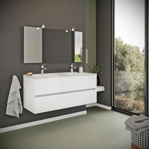 Kiamami Valentina Mueble de baño Blanco Brillante 120cm, cajones y Lavabo Doble | Benaco