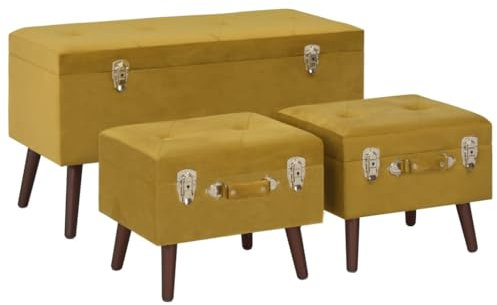 vidaXL 3X Hocker mit Stauraum Sitzhocker Fußhocker Polsterhocker Sitzbank Flurbank Sitzpouf Pouf Sitzpuff Fußbank Ottomane Sitztruhe Senfgelb Samt