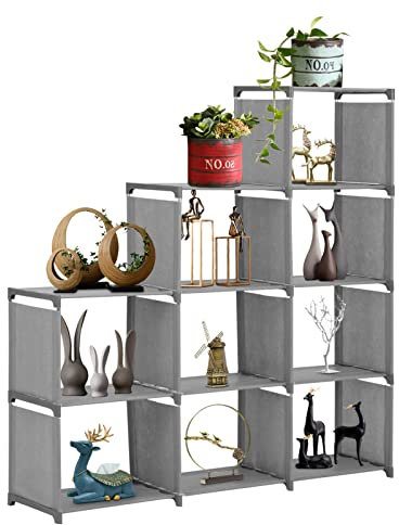 Trintion Bookcase, 9 Cube Storage Unit Bookshelf, Under Stairs Storage, Multi-Use Cube Storage Organiser for Living Room Bedroom Books Toys Clothes Tools Grey