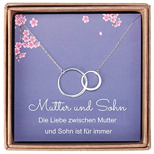 Giuesytic Mutter-Sohn-Halskette-Sterling Silber Zwei Doppelkreis-Halskette - Muttertag für Mama von Sohn Mutter Geburtstagsgeschenke Schmuck für Frauen mit Mitteilungskarte & Geschenkbox