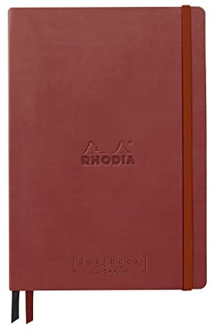 Rhodia 194443C - Rhodiarama Goalbook Creation DIN A5 mit festem Umschlag, 80 Blatt glattes, schwarzes Mayapapier punktkariert/dot 120g, mit Gummizugverschluss, 1 Stück, Nacarat Rot