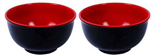 Eljjhah 2 cuencos de melamina de porcelana de imitación de arroz de porcelana negra y roja, vajilla para suministros para el hogar de restaurante (diámetro de 11,4 cm)